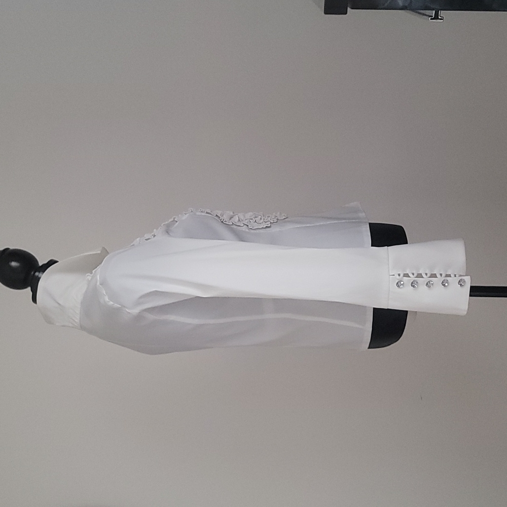 JS Collections White Ruffled Front Button-Down Blouse - Picture 5 of 8